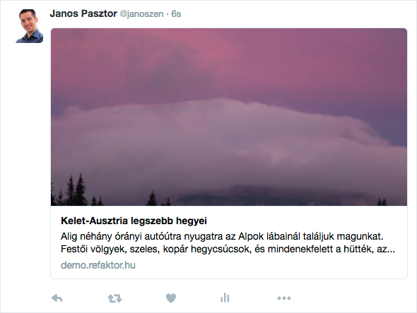 Twitter megosztás a summary_large_image opcióval.